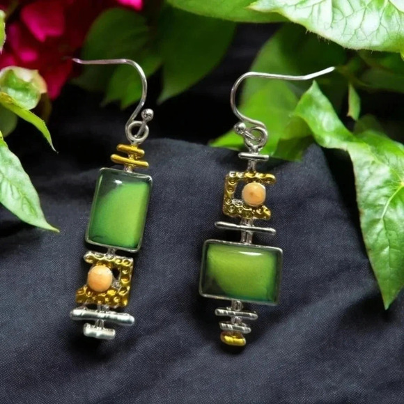 Bohemian Geometric Synthetic Gemstone Dangle Earrings - Picture 9 of 9